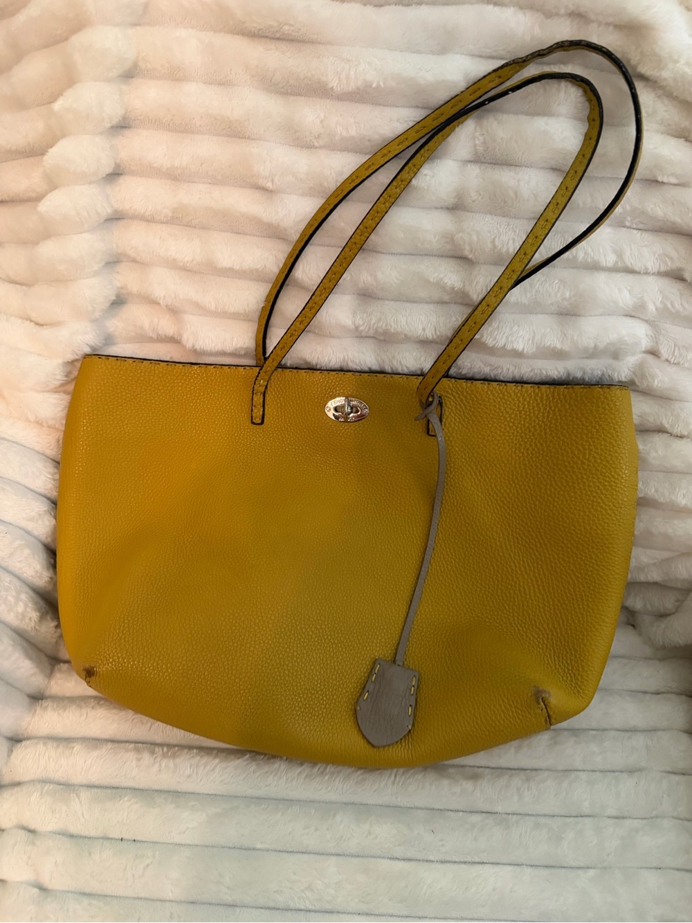 FENDI Selleria Small Carla Tote Bag - Mustard Yellow Pebbled Leather